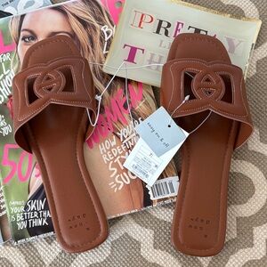 a new day cognac brown, slide sandals; size 7.5; NWT